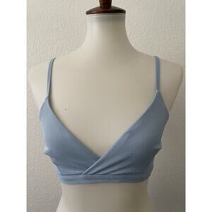 Cos Swim Bikini Top Pullover V Neck Wireless Blue Swimwear FLAW